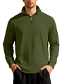 Maglione da uomo verde militare in maglia a nido d'ape con zip a un quarto - S / Verde Militare