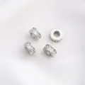 14K gold plated wheel spacer beads with channel-set baguette zircons for DIY jewelry - Style 10 / 7x3mm / White Gold