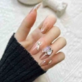 Sparkling brown gradient press-on nails with rhinestones and sequins in light luxury style - Coffee Ombre Rose Rhinestone (N580)