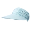 Detail of light blue sun visor hat featuring pleated elastic fabric and a wide flat brim - Light Blue