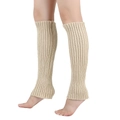 Off-white ribbed knit leg warmers for women in a soft winter long-style design - Light Beige