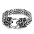 Vintage dragon head braided stainless steel biker bracelet in matte silver finish - Retro Silver Fox Head (KB140350-KJX)