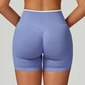 Pantaloncini yoga senza cuciture a vita alta blu pervinca con bordo bianco a contrasto - Contrasto Bianco e Blu