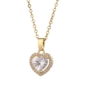Titanium steel necklace featuring heart shaped clear zircon pendant with gold finish - 9062 Gold Heart Zircon