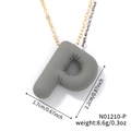 Gold-tone chain necklace featuring a grey bubble-style letter P pendant with size details - Letter P (N01210-P)