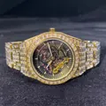 Luxurious gold iced-out mechanical watch with full diamond setting and skeleton dial - Gold