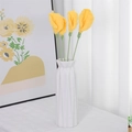 Handmade knitted yellow calla lily bouquet with 4 stems and white geometric vase - Calla Lily Yellow