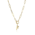 Gold paperclip chain necklace with a 3D letter F pendant and a decorative toggle clasp - Letter F