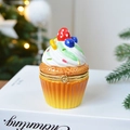 Cupcake shaped ceramic jewelry box with strawberry topping and golden metal hinge - Cake 5.2*8cm