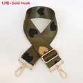 Detail of adjustable nylon strap in olive green with heart jacquard and gold hooks - No. 12 + Gold Hook (Army Green with Black/Khaki Heart)