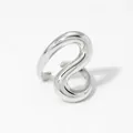 Polished silver stainless steel open ring with a twisted minimalist geometric design - One Size(Adjustable) / Silver Wave Geometric Style (PB711)