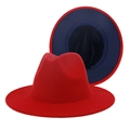 Elegant two-tone red and navy blue wool felt fedora hat with wide flat brim for autumn - M (56-58cm) / Red Outer Navy Blue Inner