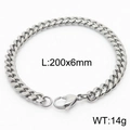 Polished silver stainless steel cuban curb chain bracelet with lobster clasp, 6mm width - Style C 6mm x 200mm