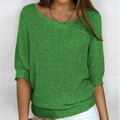 Close-up of bright green knit top with hollow texture and round neck design - 3XL / Crew Neck / Green