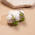 Detail showing green bead grape cluster earrings on white display with silver finish - Silver Earring Post-Green