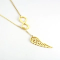 Golden infinity and wing pendant necklace with delicate minimalist cross chain - Infinity and Wings