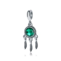 Silver dreamcatcher charm with green gemstone and three delicate hanging feathers - Style 28-Dreamcatcher Feather