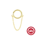 Anello piercing in argento sterling S925 dorato con catena sottile e finitura lucida - Stile a Catena Singola / Oro