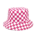 Pink and white checkerboard cotton bucket hat with reversible wide brim design - M (56-58cm) / Pink