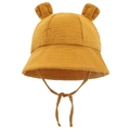 Sombrero de sol para bebé en algodón amarillo jengibre con orejas 3D y barboquejo - Amarillo