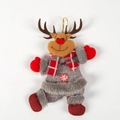 Christmas dancing reindeer plush hanging ornament with grey burlap vest and plaid scarf - Reindeer Style B