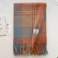 Maillard plaid scarf in orange, blue, and khaki with long tassels and soft texture - Brick Red