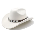 Close-up of ivory felt fedora with turquoise studded leather band and wide brim - M (56-59cm) / Off-white Suede