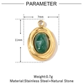 Detailed size parameters of 11x7mm green natural stone pendant in gold stainless steel - VG842-Gold Oval Green Malachite (Pack of 3)