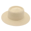 Detailed close-up of woven paper straw texture on a classic beige boater sun hat - One Size / Beige