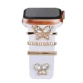 Butterfly rhinestone charms set for 21mm silicone watch bands in polished silver finish - Butterfly Beaded Style (5572578809385) / Black Sponge Packaging / No.31 Champagne