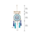 Handmade Evil Eye dream catcher with blue white tassels and wood beads, 63cm length - 9545 With Wood Stick