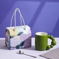 Green ceramic mug with creative bubble handle and stainless steel spoon in gift box - Beaded Handle Mug / Gift Box / Olive Green