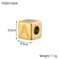14K gold plated titanium steel cube bead with engraved letter A for DIY jewelry - Letter A / Gold
