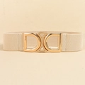Chic beige elastic wide belt for women with golden double D geometric buckle detail - Beige (19763)