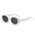 Retro oval sunglasses with thick white frames and dark grey lenses for women - White Frame Dark Grey Lens