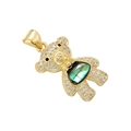 Detail of gold bear pendant with clear crystals and blue-green shell inlay belly - VD1364 Gold Teddy Bear