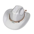 Chapeau de cowboy argenté avec fini métallique, pendentifs étoiles et bande tressée - M (56-58cm) / 132-Blanc Argenté