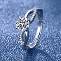 Adjustable silver wedding ring with round solitaire moissanite and twisted pavé band - 1 Carat [white Gold] Ljz-78 / Adjustable Open