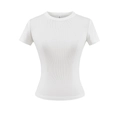 Détail de la texture en maille côtelée blanche de ce t-shirt ajusté à col rond - Blanc