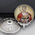 Macro detail of religious icon metal ornament with portrait and screw base - Silver-16 (Saint Figure Portrait)