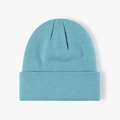Light blue ribbed knit beanie hat for men and women with warm double-layer thick fabric - 6-Seam Cyan Blue