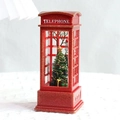 Red Christmas telephone booth ornament with internal mini tree and sparkling gold finish - Telephone Box Interior Christmas Tree