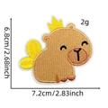 Detail view of cartoon capybara embroidery patch showing dimensions 7.2cm x 6.8cm - Animal Patch 6# (Crown Wings)
