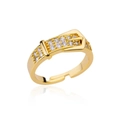 Golden belt buckle open ring with sparkling cubic zirconia crystals on white background - Adjustable Open / Gold Belt Buckle Inlaid Style (G5224359)