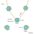 Detail view of blue daisy flower jewelry set with stainless steel measurements info - Gold Sky Blue Flower Style (SE250001G)