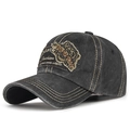 Casquette de baseball vintage en coton gris foncé avec écusson et surpiqûres jaunes - Noir