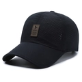 Cappellino sportivo nero ad asciugatura rapida con fori laser e toppa in pelle - Regolabile / Blu navy