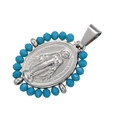 Détail du pendentif Médaille Miraculeuse avec perles bleues et plaquage en or 18 carats - Ton Platine Turquoise