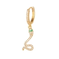 Detailed macro of 18K gold snake earring with pave white zircons and green gem eyes - EH00742 Gold
