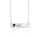 Silver 2024 graduation necklace with doctoral cap pendant and infinity symbol on white - Silver Color With Card Packaging